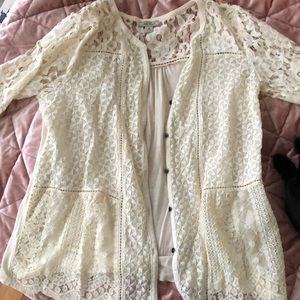 Lucky brand white lace cardigan/blouse